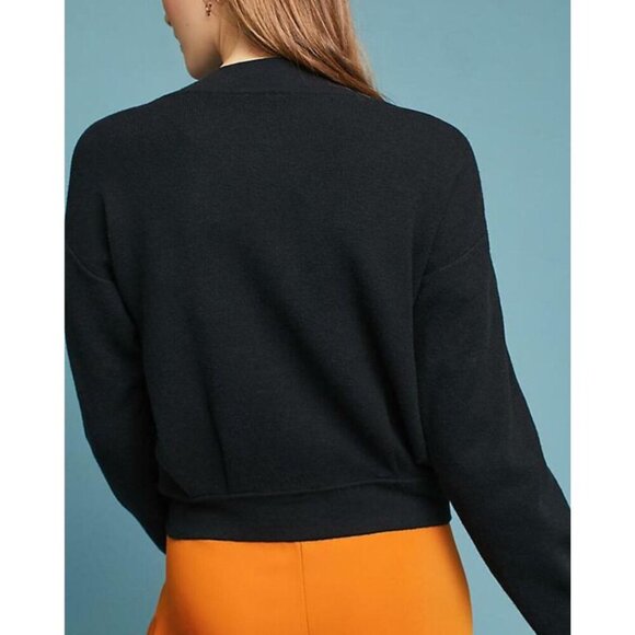 Anthropologie Beaded Stars Cardigan Sweater Womens Small Black Crop Snap Front - Picture 2 of 8